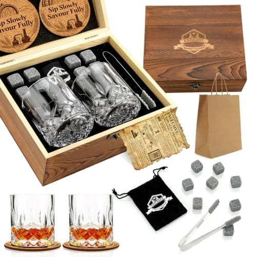 Whiskey Stones and 2 Glasses in a Wood Box