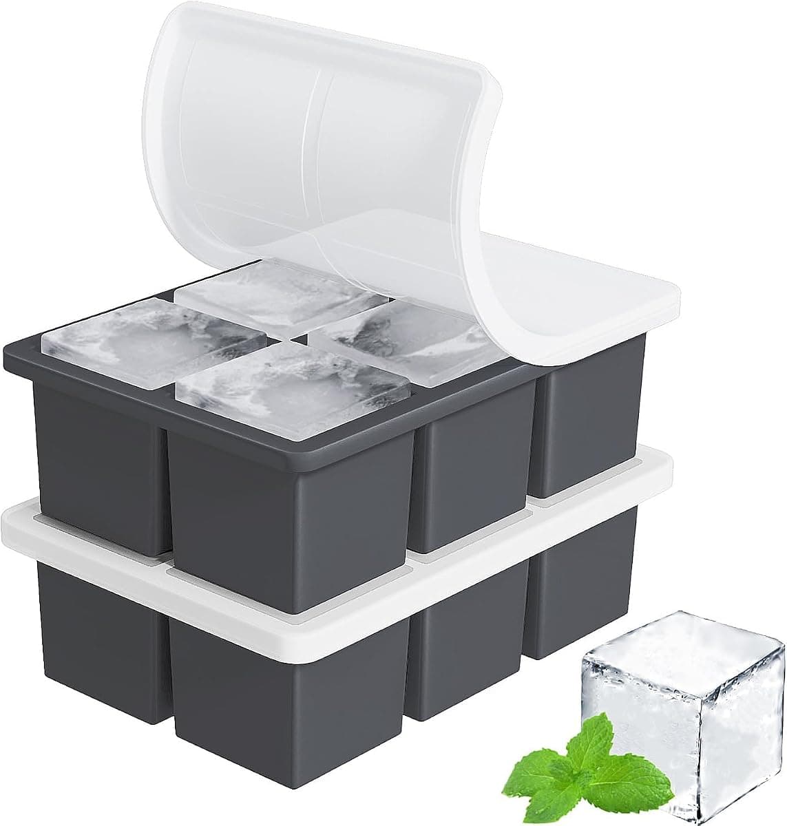 FDDBI Large Ice Cube Trays with Lid, 2-Inch, 2-Pack