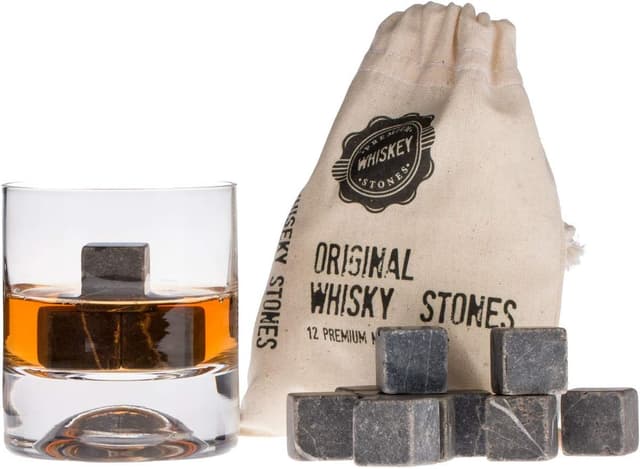 Whiskey Stones, 12-Piece Marble Set with Bag