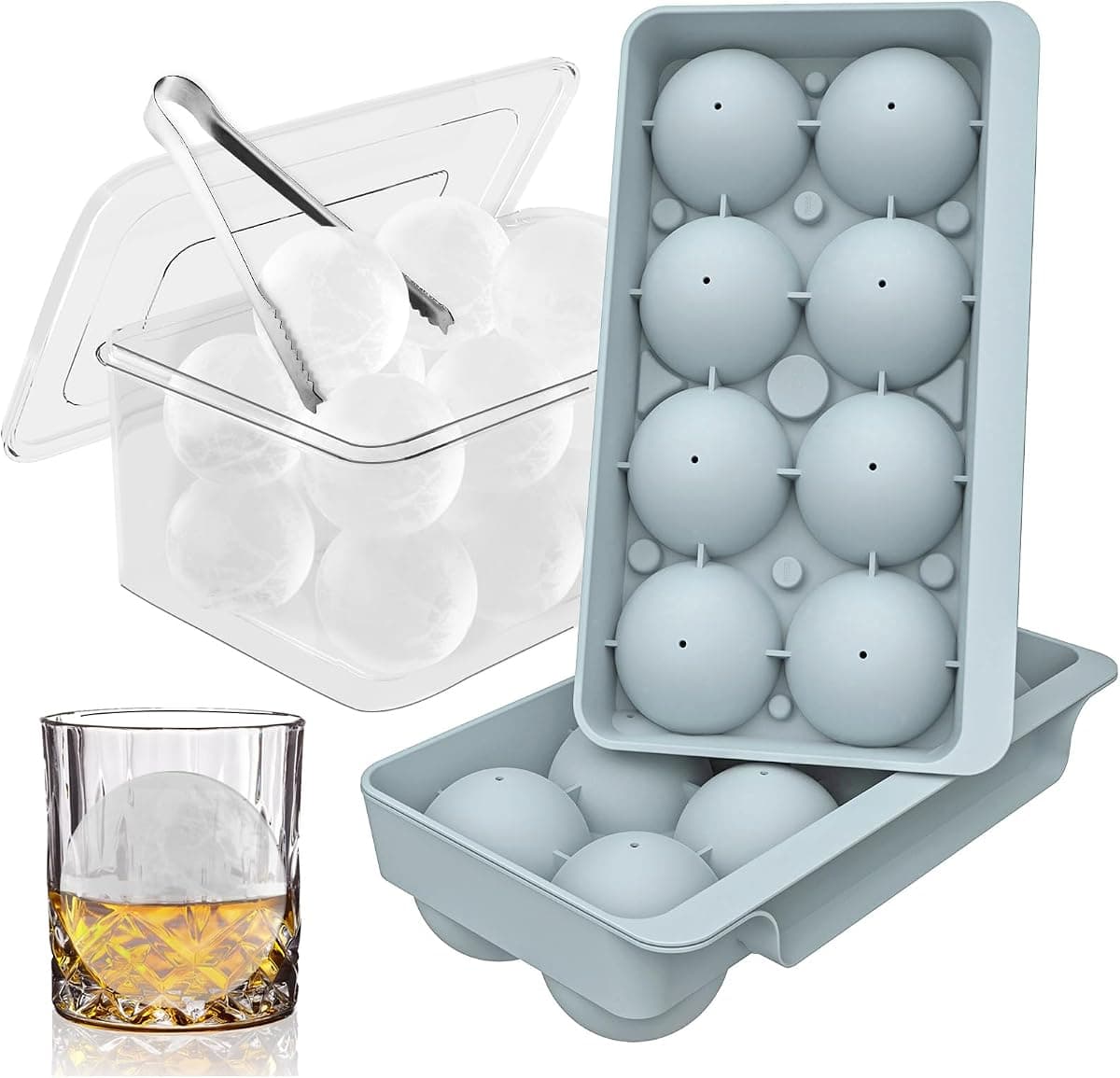 WIBIMEN 2.5-Inch Round Ice Ball Molds with Storage Bin