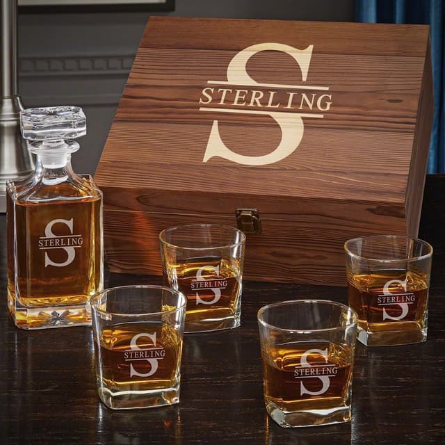 HomeWetBar Personalized Decanter Set with Wooden Gift Box