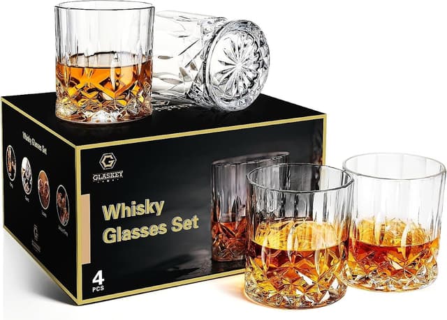 GLASKEY Rocks Glasses, Set of 4, 11 oz