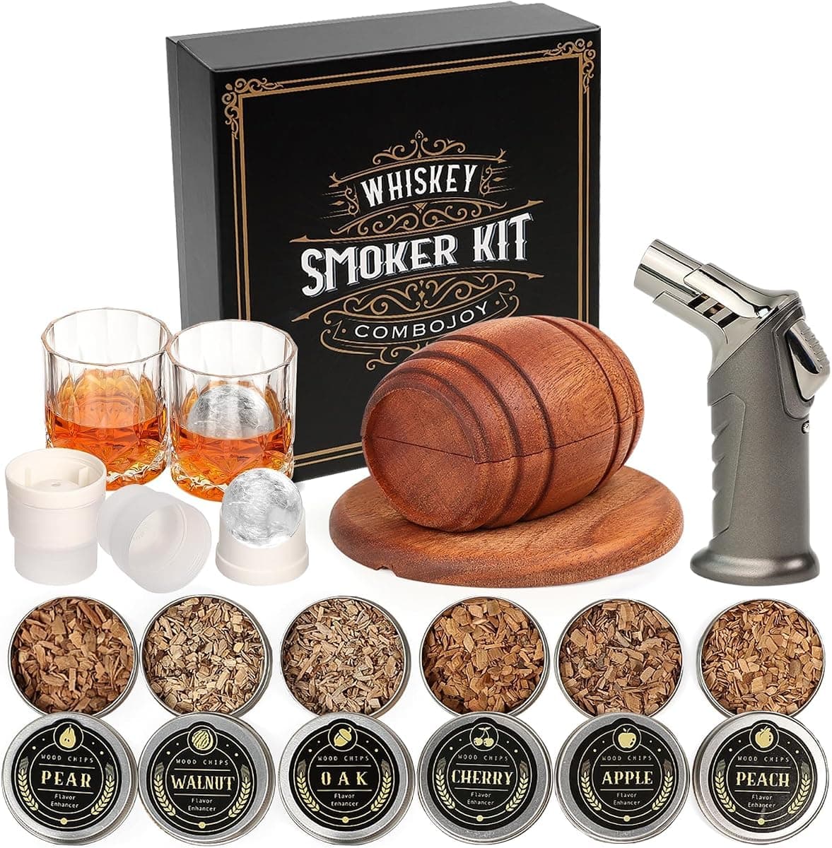 Whiskey Smoker Kit with Torch, 2 Glasses and Ice Molds