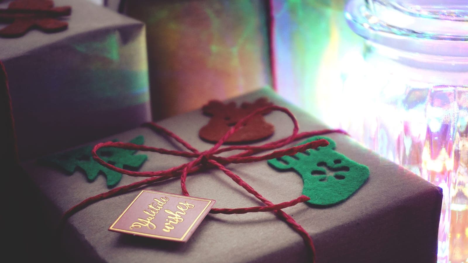 Wrapped gifts arranged in warm light
