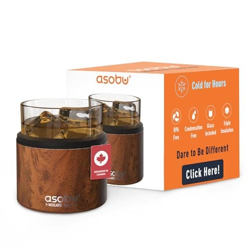 asobu Whiskey Glass with Insulated Stainless Steel Sleeve, 10.5 oz