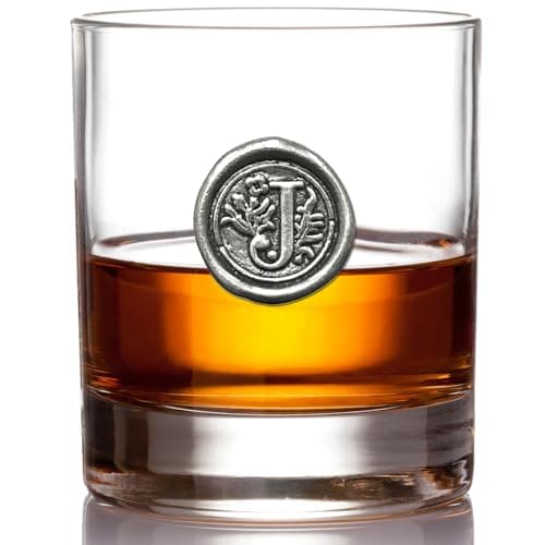 English Pewter Company Old Fashioned Rocks Glass with Pewter Monogram, 11 oz