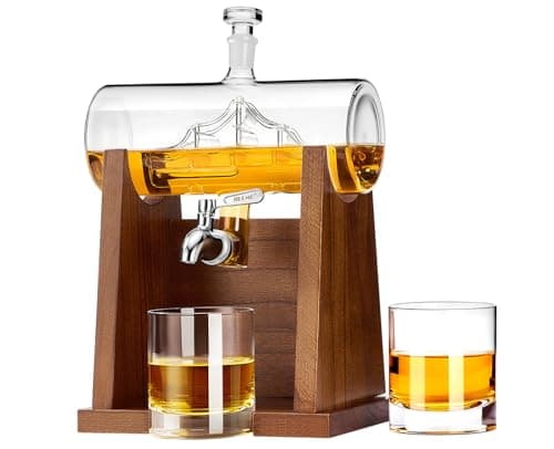 Jillmo Decanter Set with Wooden Stand and Spigot, 1250 ml