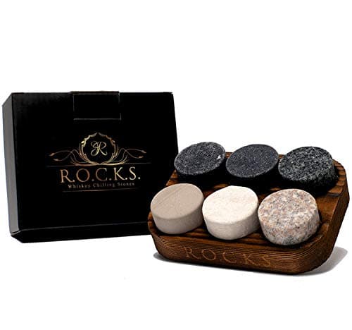 R.O.C.K.S. Handcrafted granite sipping rocks with hardwood tray, set of 6
