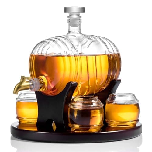 CRAFTGEN Barrel Decanter Dispenser, 1.3 Liter, with 4 Glasses