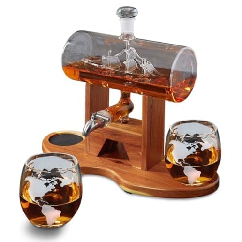 HomeWetBar Ship in a Bottle Decanter Set with 2 Glasses, 40.5 oz