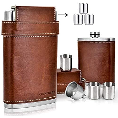 GENNISSY 8 oz Hip Flask with Funnel and 3 Cups