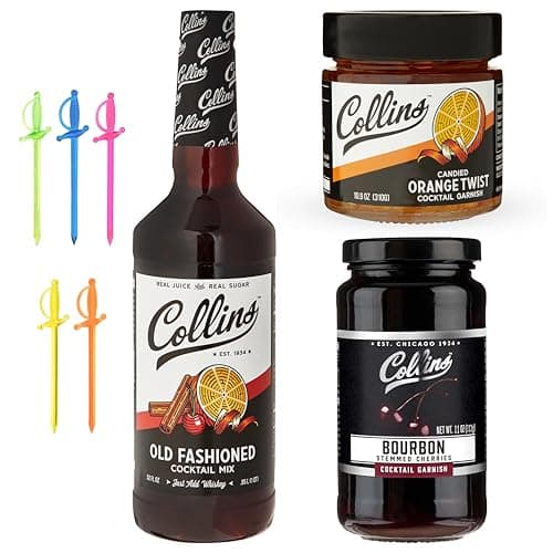 Collins Old Fashioned Kit with mix, cherries, orange twists and picks