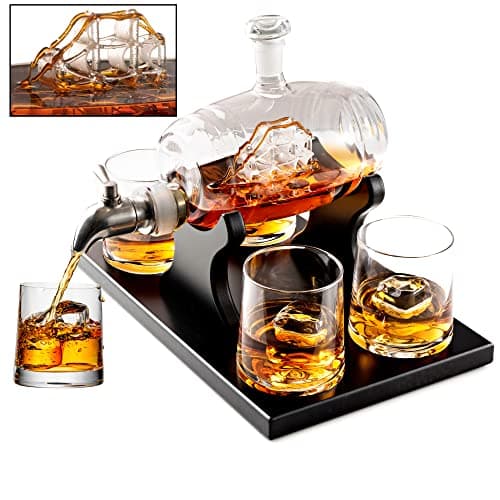Bezrat Barrel Decanter Set, 1000 ml, with 4 Glasses