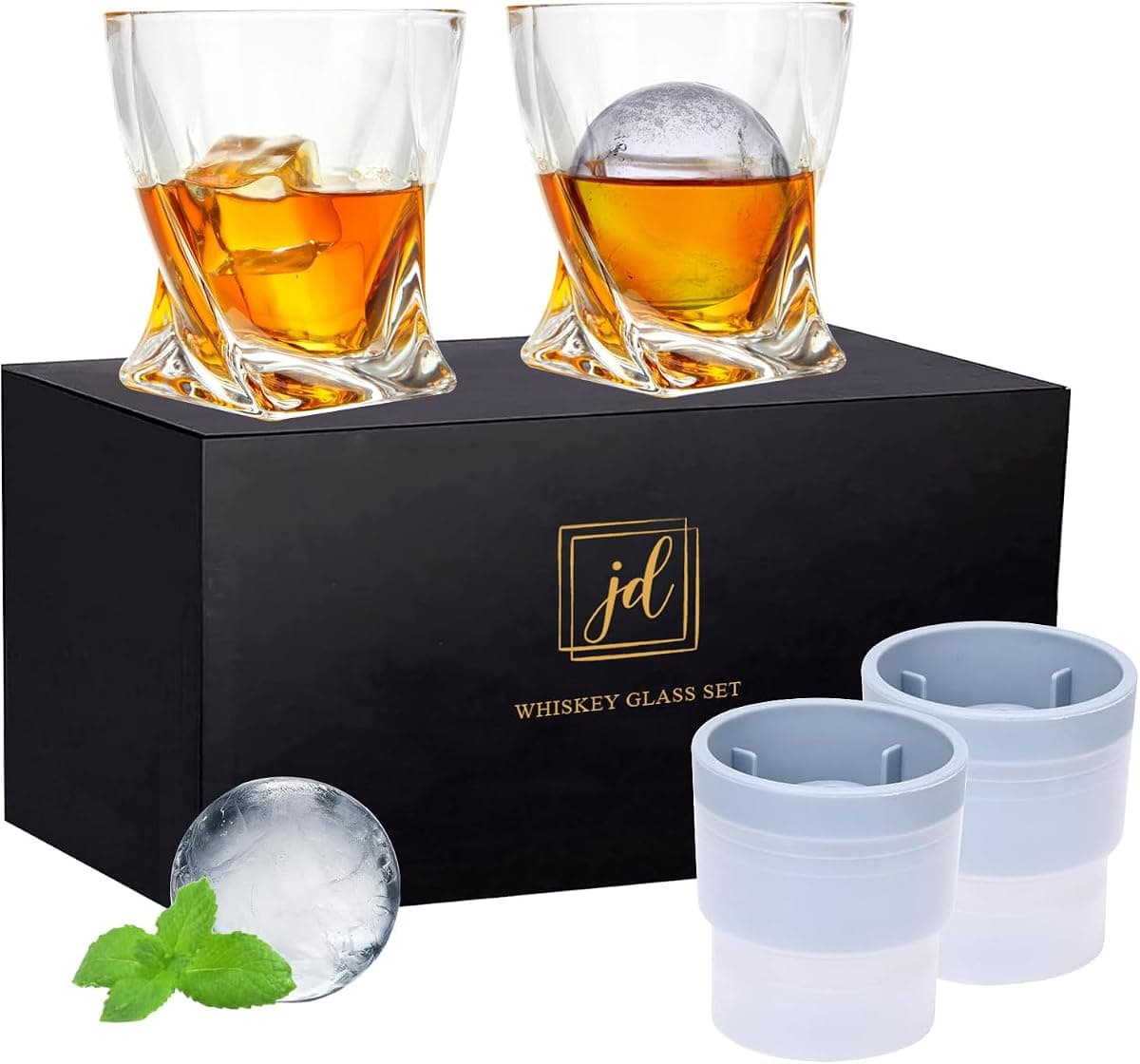 Rocks Glass Set in Gift Box with 2 Ice Ball Molds, 11 oz