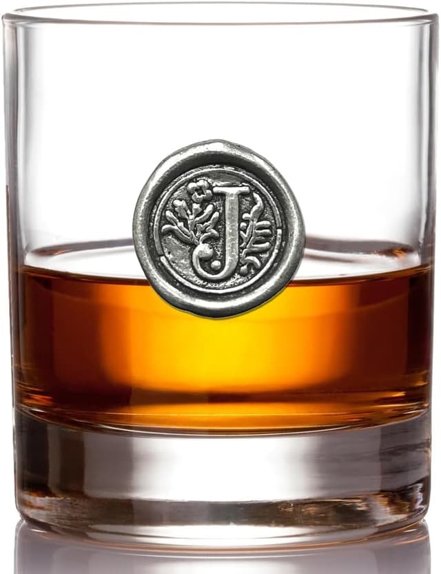English Pewter Company Old Fashioned Rocks Glass with Pewter Monogram, 11 oz