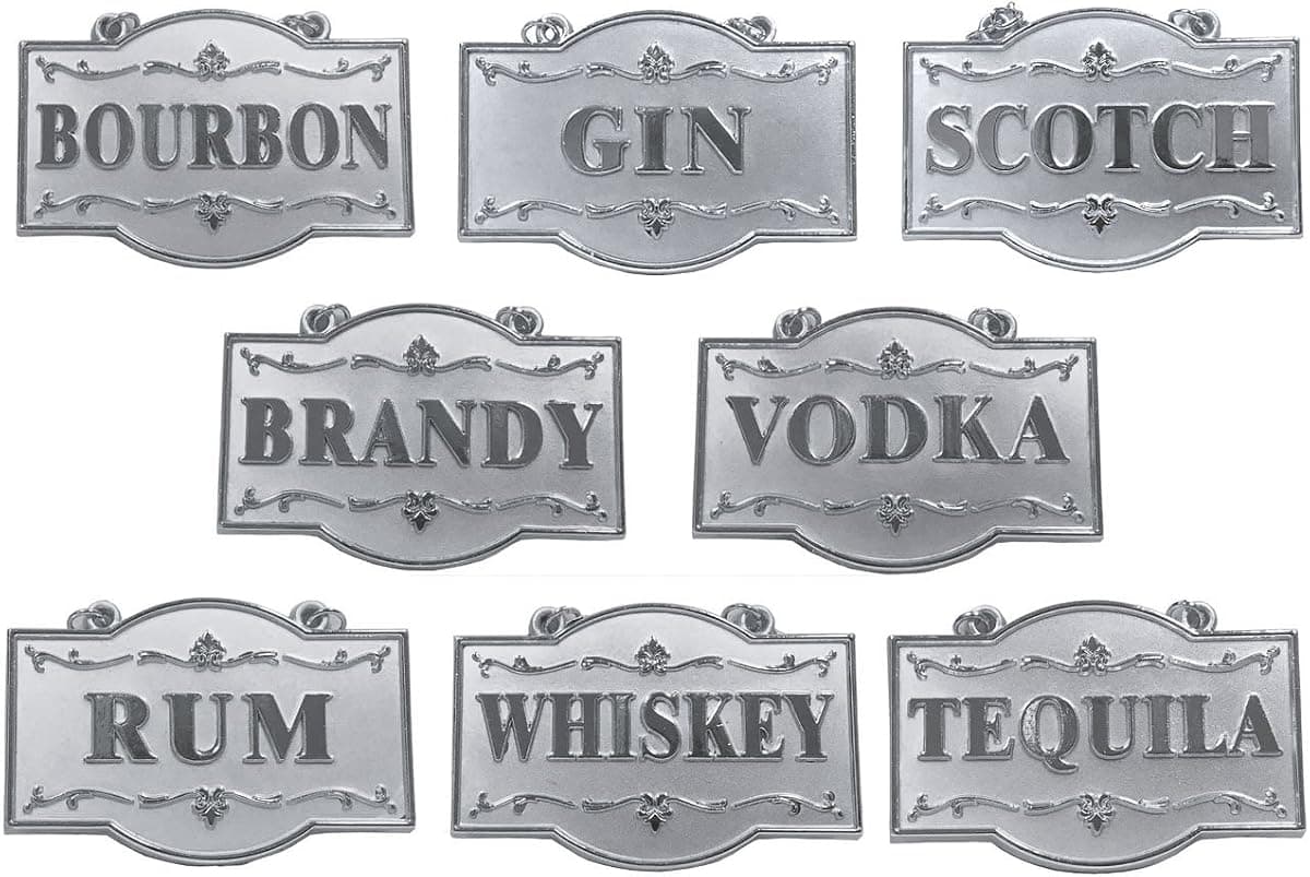 Liquor Tags with Adjustable Chains, Set of 8