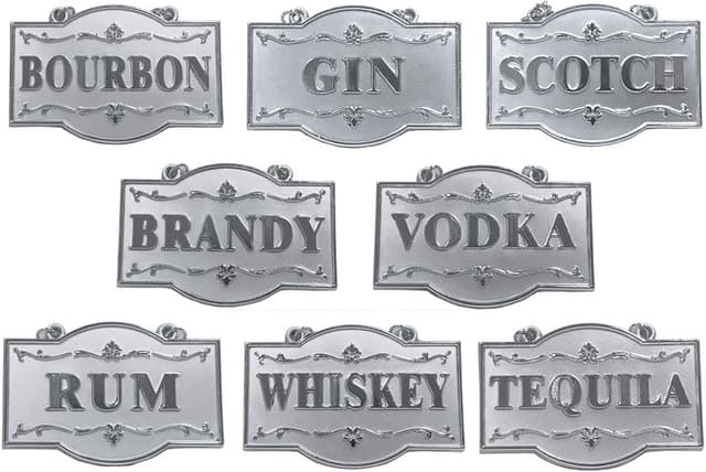 Liquor Tags with Adjustable Chains, Set of 8