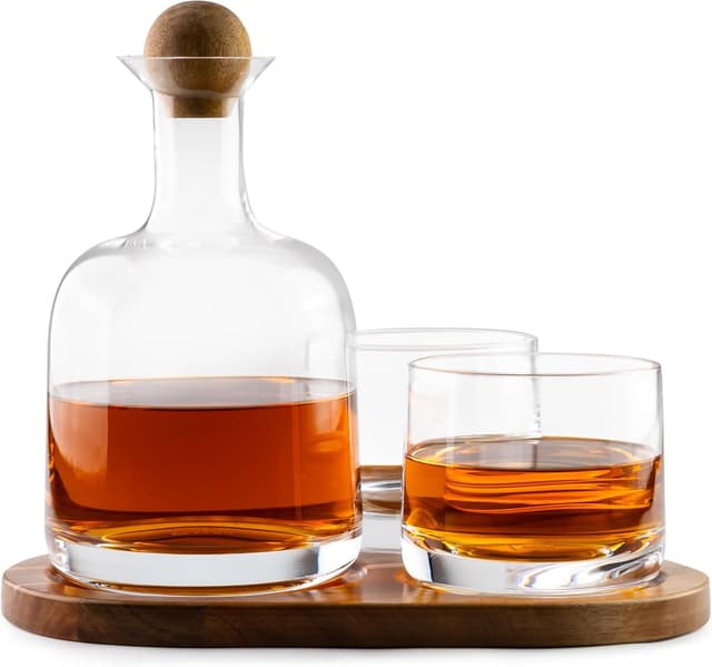 Cork & Mill Decanter Set with Wood Tray, 800 ml