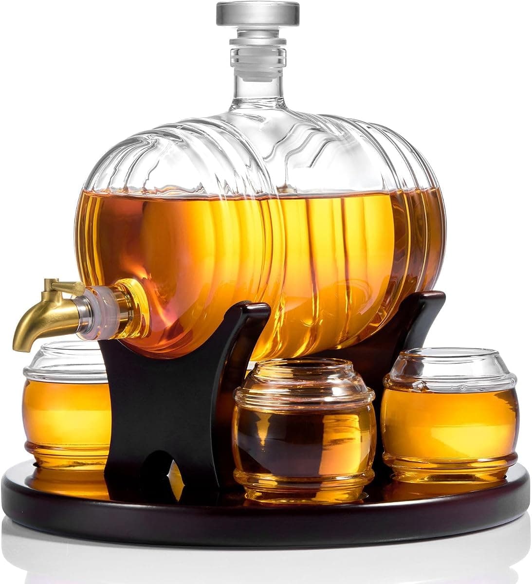CRAFTGEN Barrel Decanter Dispenser, 1.3 Liter, with 4 Glasses