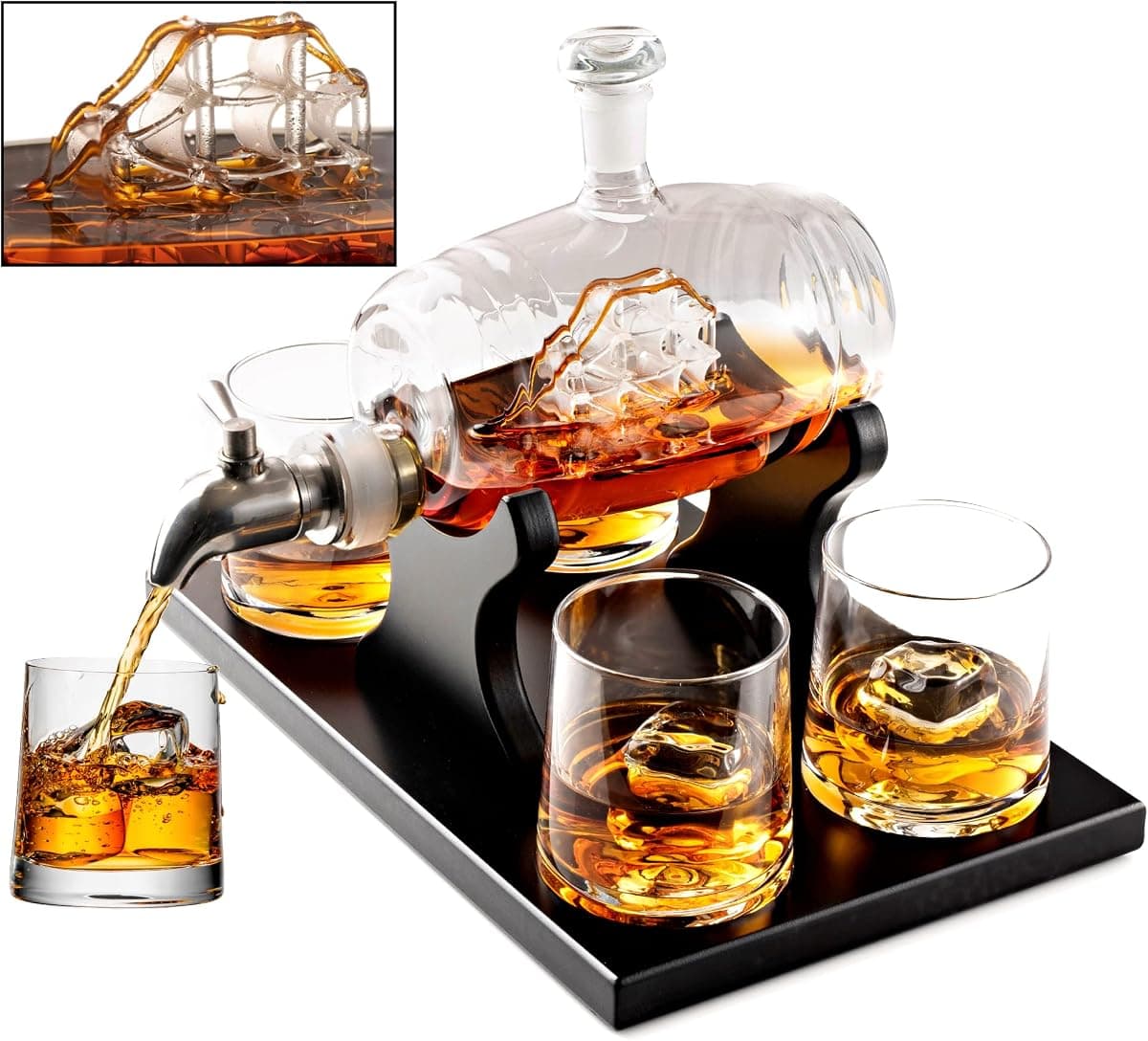 Bezrat Barrel Decanter Set, 1000 ml, with 4 Glasses