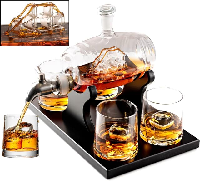 Bezrat Barrel Decanter Set, 1000 ml, with 4 Glasses