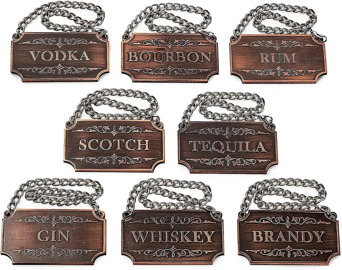 The Wine Savant Decanter Tags, Copper, Set of 8