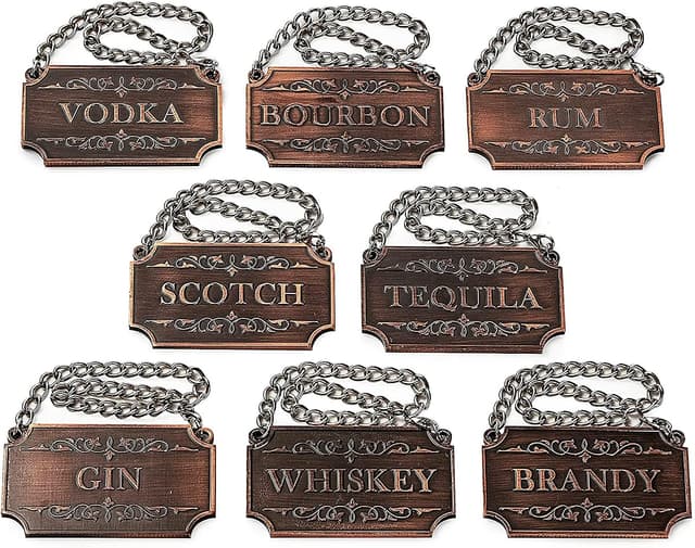 The Wine Savant Decanter Tags, Copper, Set of 8