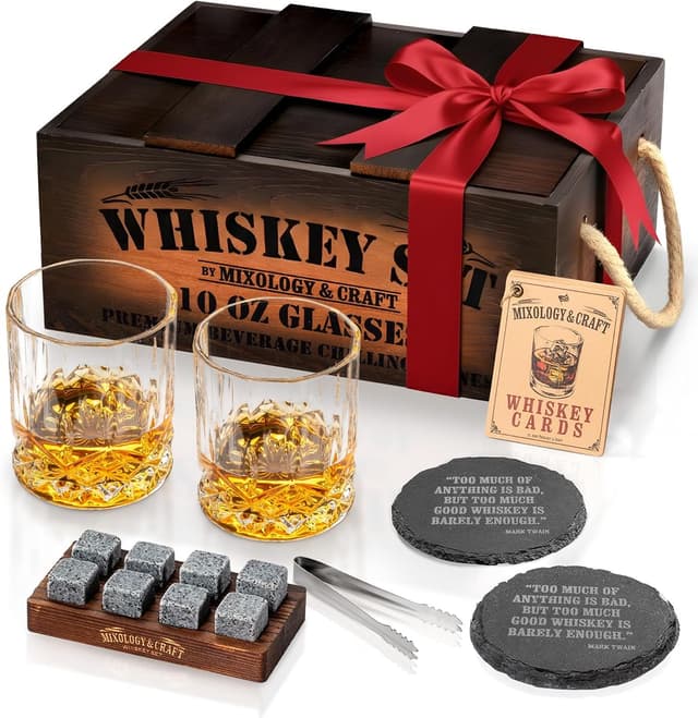 Mixology & Craft Whiskey Gift Set with Rustic Wooden Crate