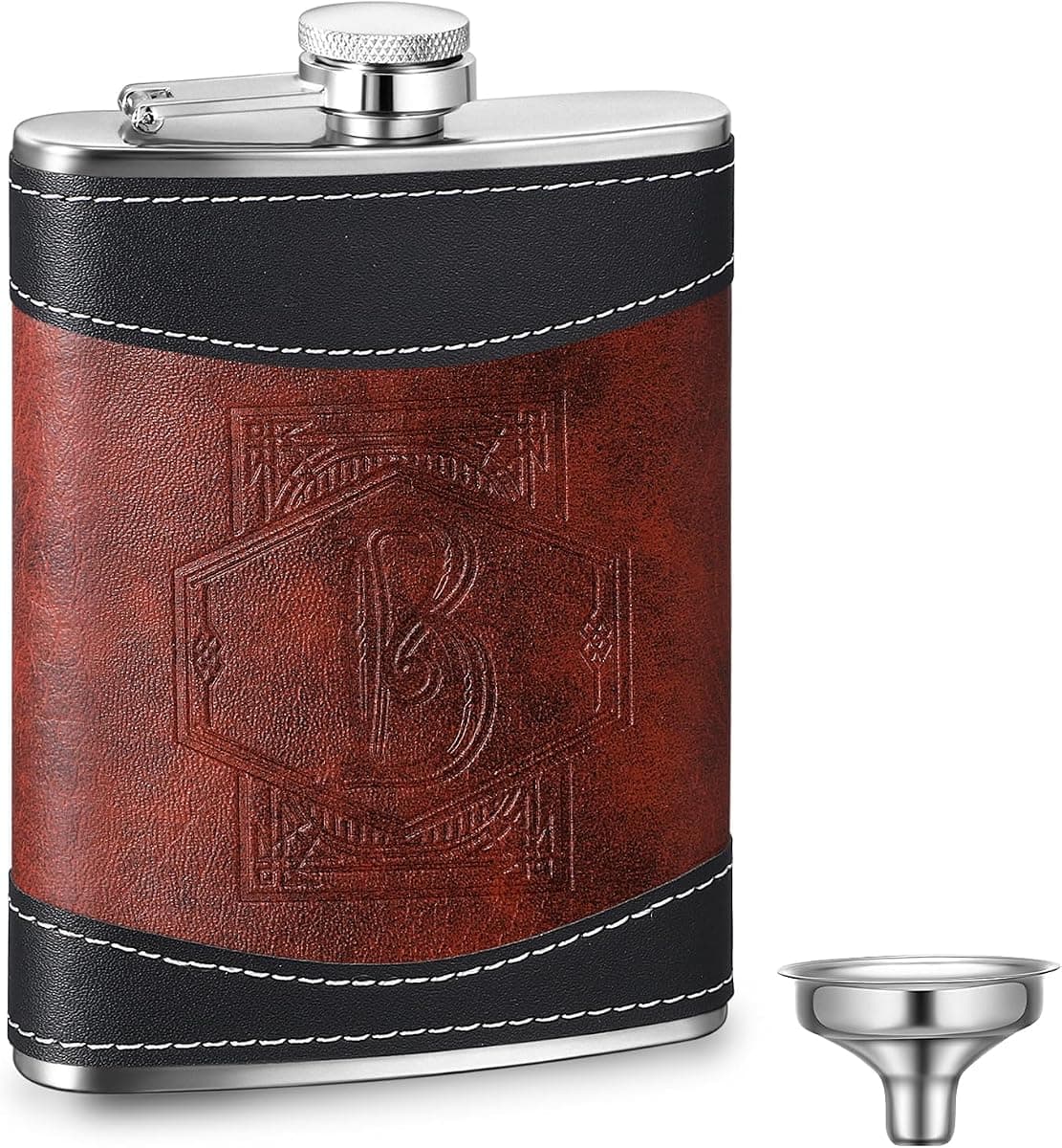Baderke Leather 8 oz Flask with Initial