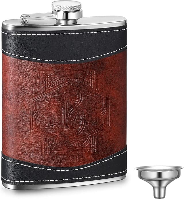 Baderke Leather 8 oz Flask with Initial