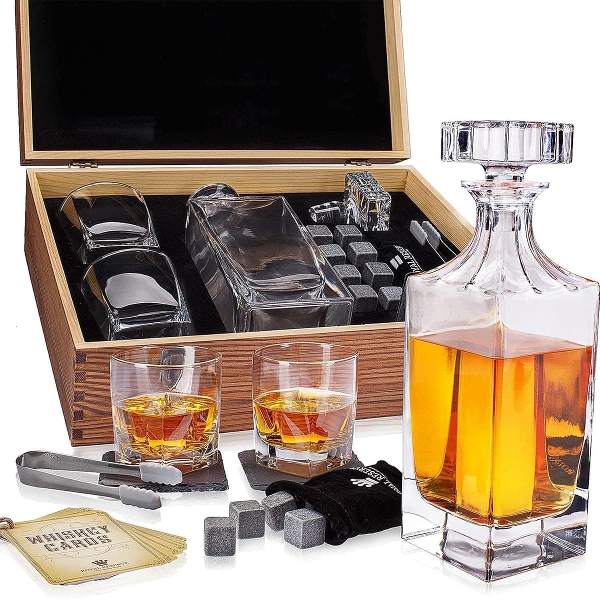 Bourbon Decanter, 24 oz, with Glasses and Stones