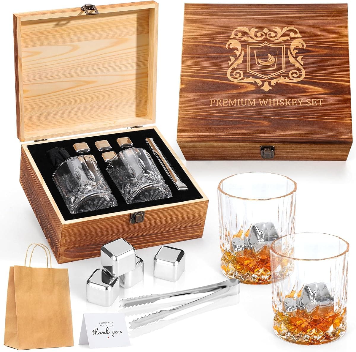 Rocks Glasses and Stones Set with Wooden Gift Box