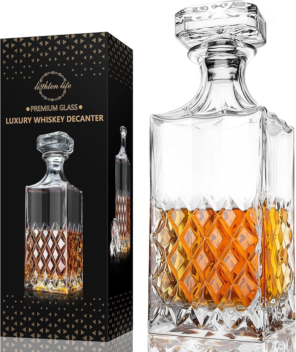 LIGHTEN LIFE Crystal Decanter with Stopper, 29 oz